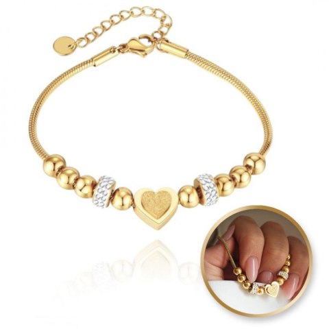 Bransoletka na rękę stal chirurgiczna pozłacana 14k złotem SERCE BST1521 Bransoletka na rękę stal chirurgiczna pozłacana 14k złotem SERCE BST1521