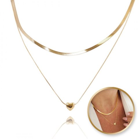 Podwójny naszyjnik żmijka, SERCE stal chirurgiczna pozłacana 14k gold NST2137 Podwójny naszyjnik żmijka, SERCE stal chirurgiczna pozłacana 14k gold NST2137