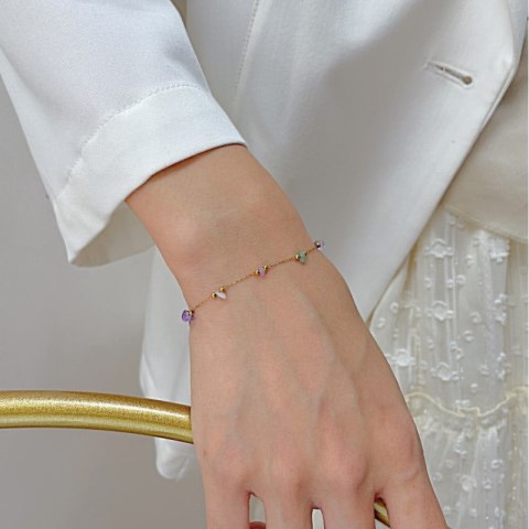 Bransoletka na rękę stal chirurgiczna pozłacana 14k złotem Kamienie naturalne BST1522 Bransoletka na rękę stal chirurgiczna pozłacana 14k złotem Kamienie naturalne BST1522