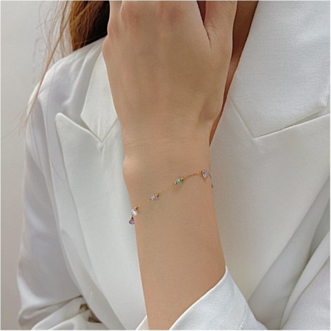 Bransoletka na rękę stal chirurgiczna pozłacana 14k złotem Kamienie naturalne BST1522 Bransoletka na rękę stal chirurgiczna pozłacana 14k złotem Kamienie naturalne BST1522