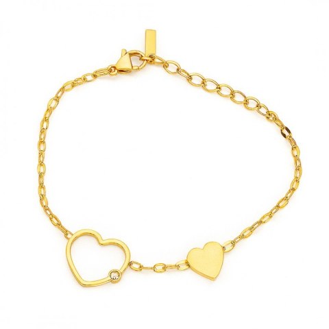 Bransoletka na rękę stal chirurgiczna pozłacana 14k złotem SERCA z cyrkonia BST1546 Bransoletka na rękę stal chirurgiczna pozłacana 14k złotem SERCA z cyrkonia BST1546