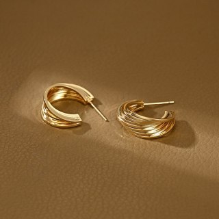 Kolczyki ze stali szlachetnej pozłacanej 14k złotem o wielowarstwowym splocie