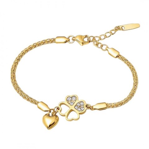 Bransoletka na rękę stal chirurgiczna pozłacana 14k złotem SERCA, Koniczynka BST1550 Bransoletka na rękę stal chirurgiczna pozłacana 14k złotem SERCA, Koniczynka BST1550