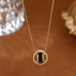 Komplet Złoto i Czerń – Gwiazdki i Kółka - stal szlachetna pozłacana 14k złotem