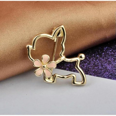 Broszka ozdobna emaliowana - piesek z kwiatkiem
