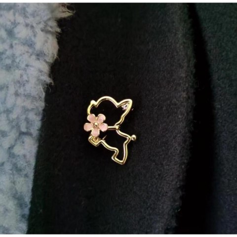 Broszka ozdobna emaliowana - piesek z kwiatkiem