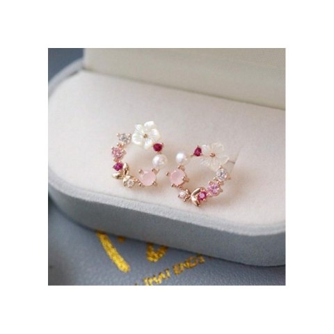 Kolczyki delikatne wianuszki kwiatki kryształki 1,2x1,4cm
