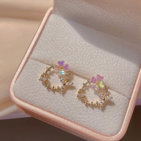 Kolczyki sztyfty wianuszki cyrkonie kwiatek