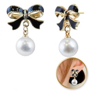Kolczyki wiszące, efektowne perłowe Kule z kokardkami