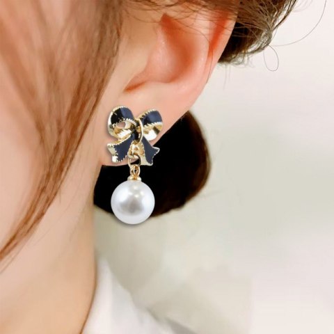 Kolczyki wiszące, efektowne perłowe Kule z kokardkami