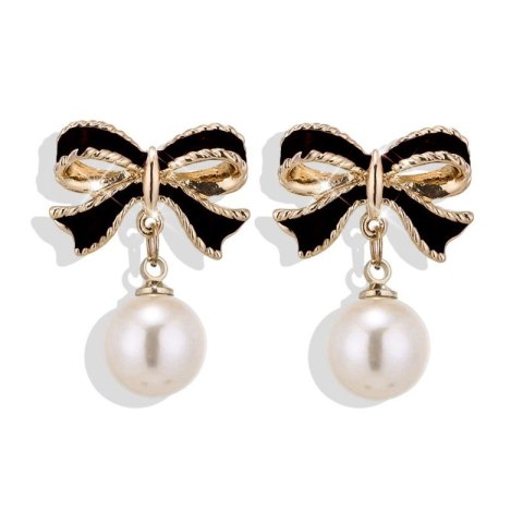 Kolczyki wiszące, efektowne perłowe Kule z kokardkami
