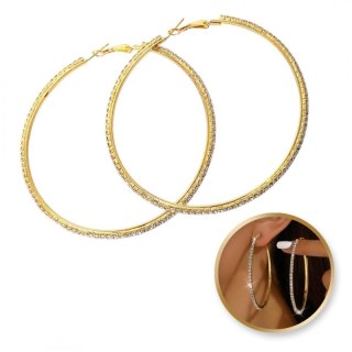 Kolczyki wiszące złote koła z cyrkoniami 8cm x 8cm