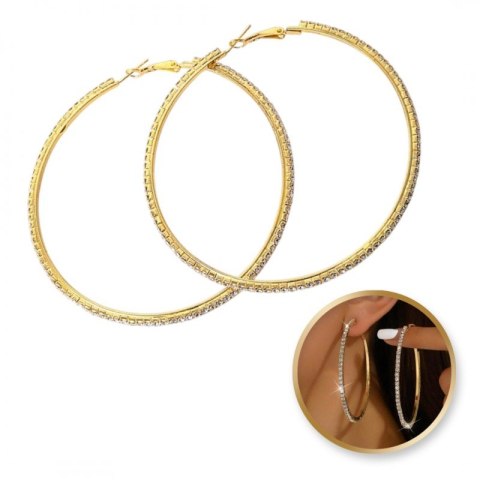 Kolczyki wiszące złote koła z cyrkoniami 8cm x 8cm